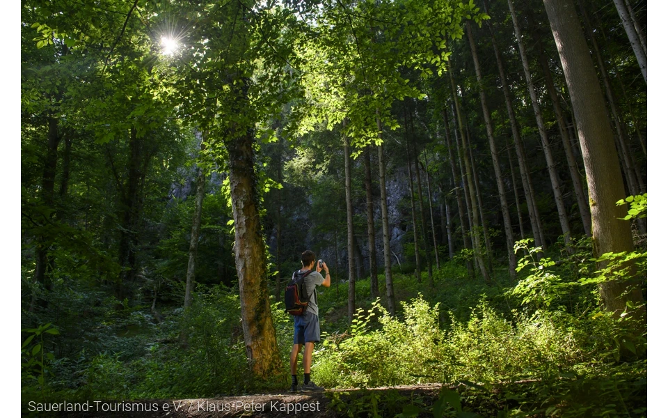 Wanderer auf der Sauerland-Waldroute im Hönnetal